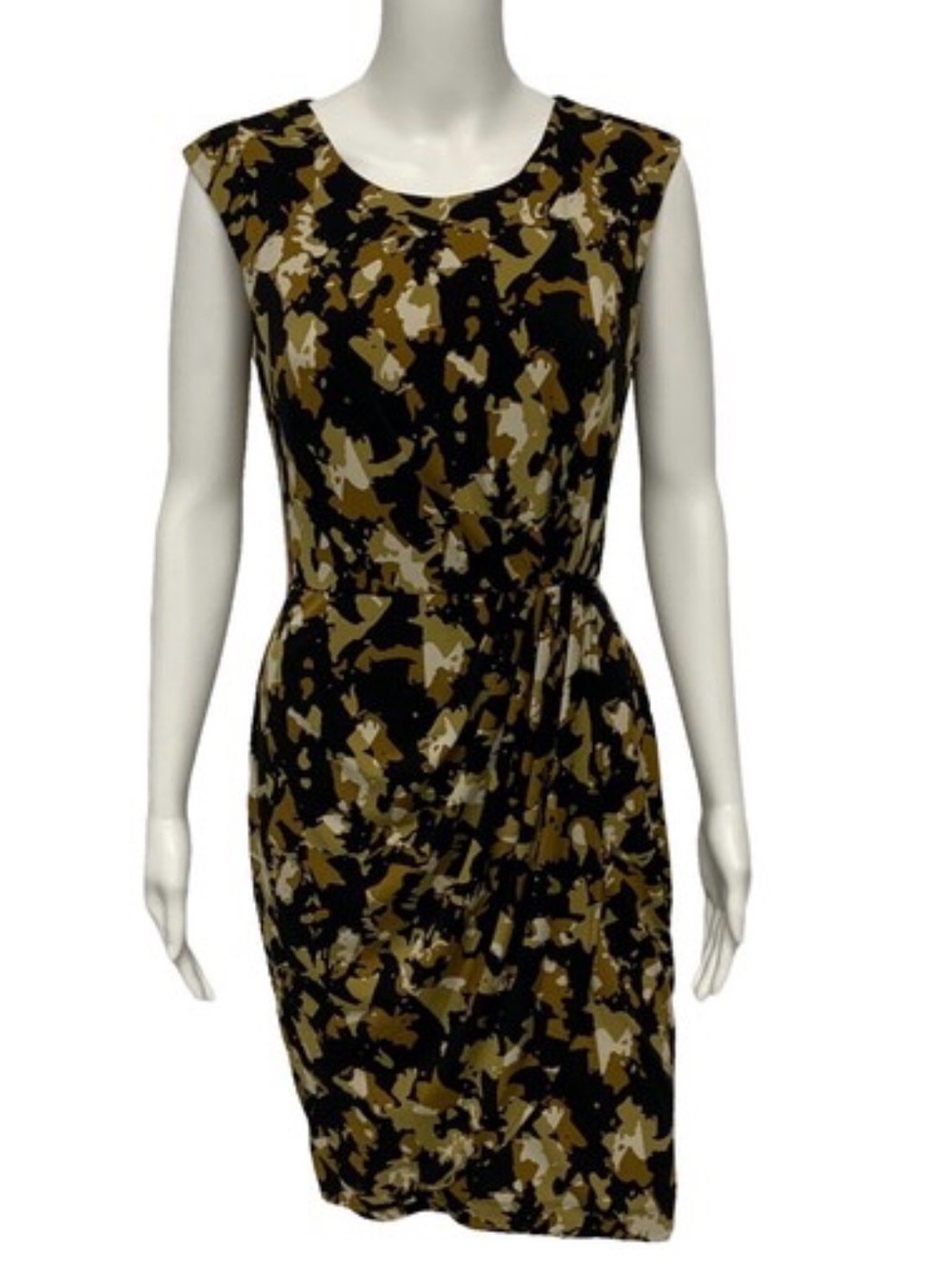 Calvin Klein Black and Tan Abstract Print Midi Dress